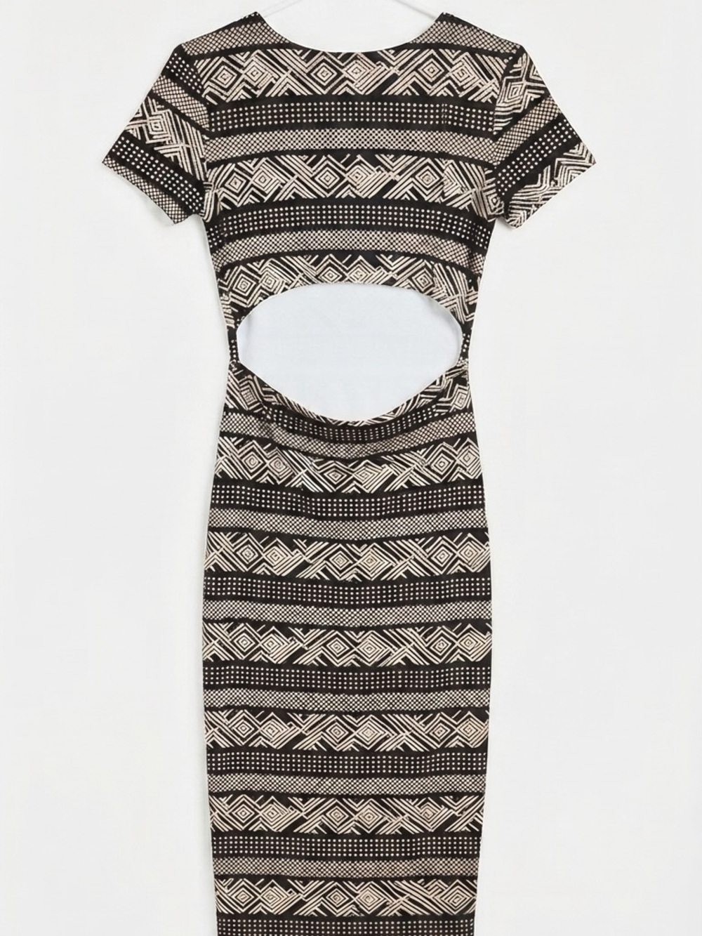 Cutout Back Midi Dress in Black and Cream - Womens
